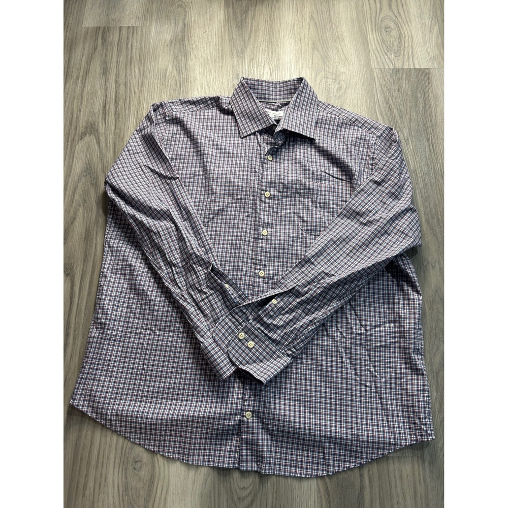 PETER MILLAR Mens XL Plaid Button Down Shirt‎ Long Sleeve 98% Cotton 2% Spandex